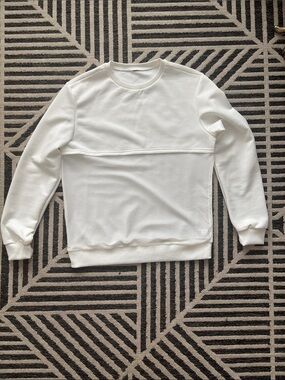 Men's White Crewneck Mesh Panel Sweater